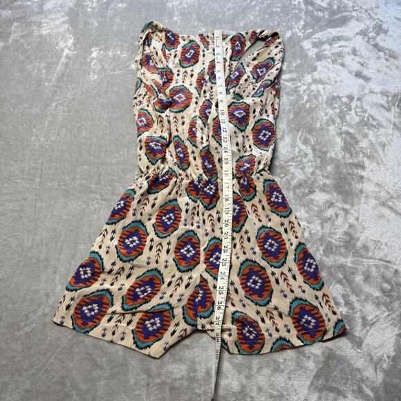 Rory Beca Romper Aztec Ikat Boho Festival Multicolor Boho V Neck 100% Silk Sz S - Picture 6 of 7